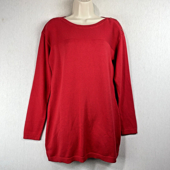 Talbots Tunic Top Sweater Size Small Solid Red Long Sleeve Christmas Holiday - Picture 1 of 10